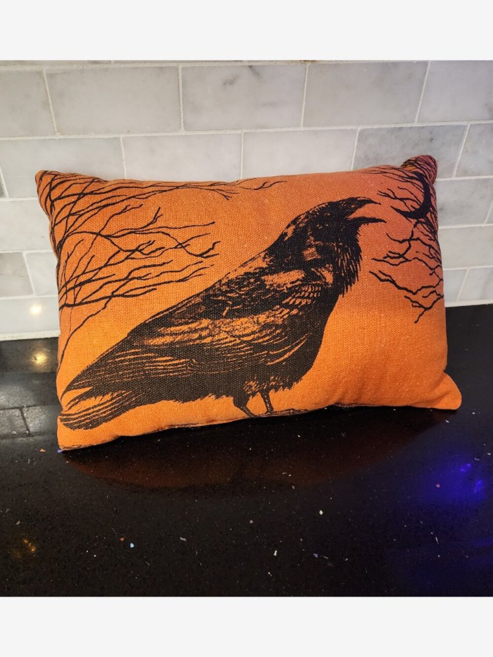 Vintage Orange/Black Raven Throw Pillow - Picture 2 of 6